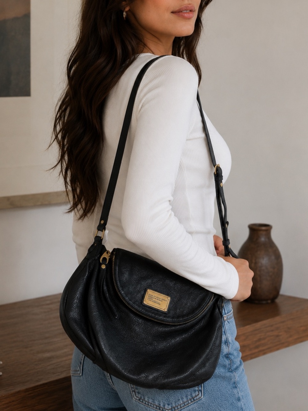 Marc by Marc Jacobs Classic Q Natasha Black Leather Crossbody Shoulder Bag Hobo